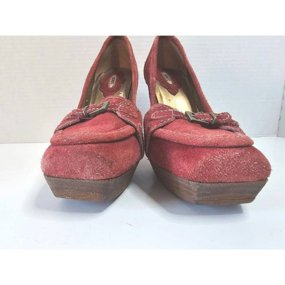 Schutz Camurcao Rouge Red Suede Platform Heels Loafer Style Chunky Heel SZ 7.5